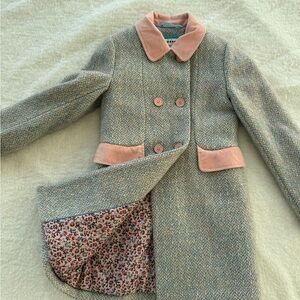 Girls Boden Pink and Gray Pea Coat